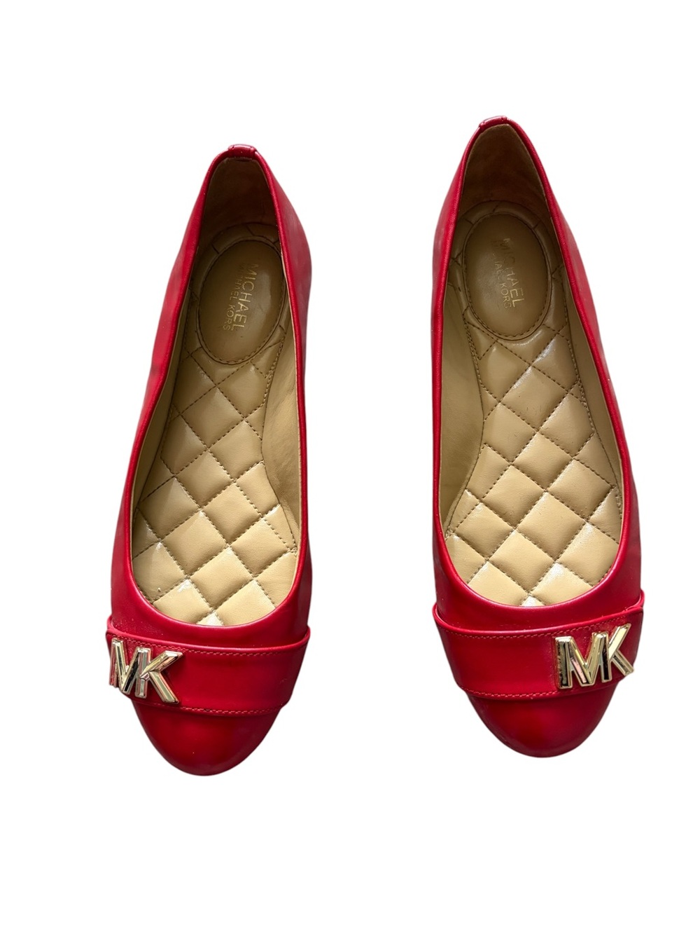 Michael Kors Red Leather Jilly Ballet Flat with MK Logo on Toe Size 6